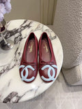 Chanel Square Toe Ballerina Flats in burgundy with CC logo